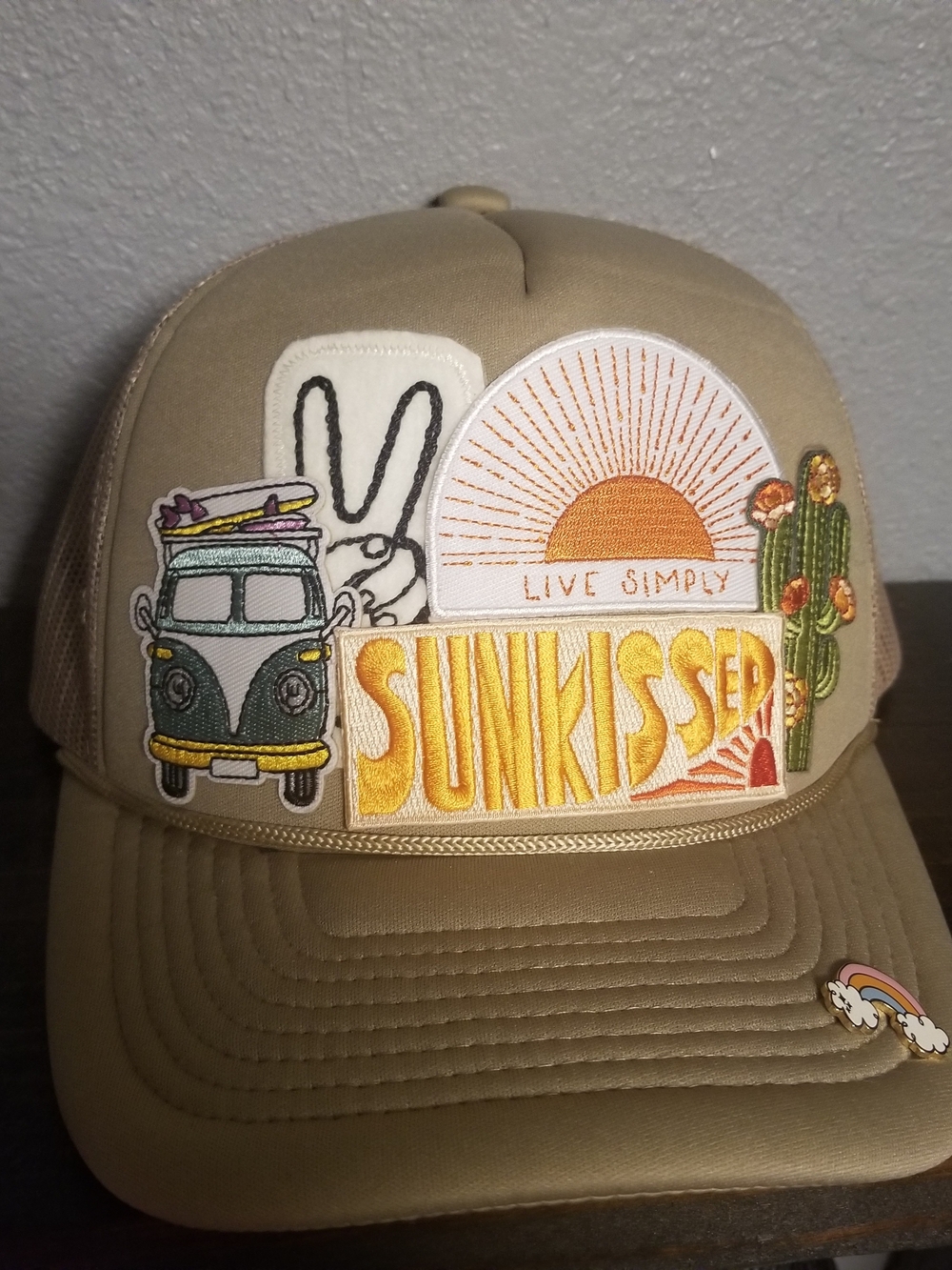 Sunkissed Beige Trucker Hat with Embroidered Sun Patch